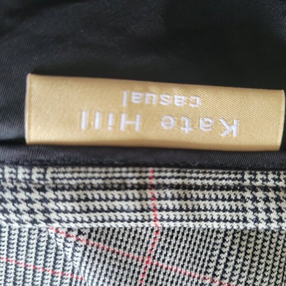 Kate Hill Casual A-Line Wool Skirt Sze 6 Plaid Pattern Mid-Length Black/Gray/Red - Picture 2 of 5